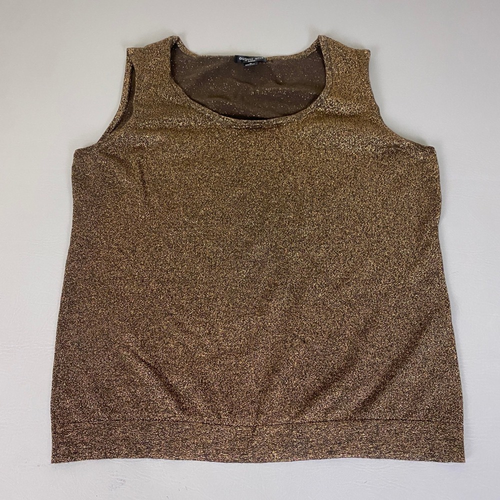 August Silk Tank Top Women's Plus Size 1X Bronze Gold Metallic Sparkle Knit